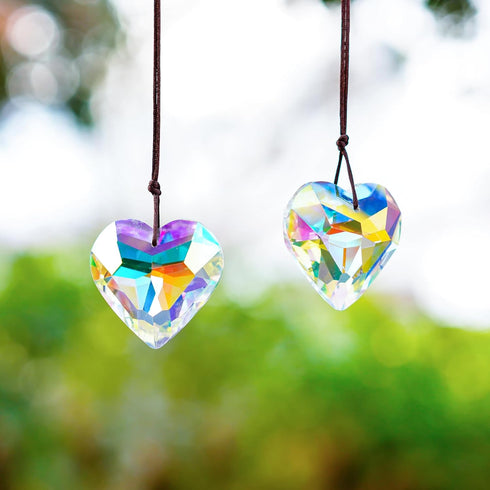 2PCS 50mm H&D HYALINE & DORA Suncatcher Crystal Heart Prisms Hanging for Windows,AB Color Heart Shape Prisms Rainbow