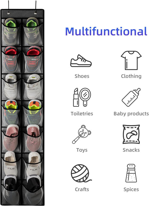 KEEPJOY Over the Door Shoe Organizer, Hanging Shoe Holder with 14 Mesh Deep Pockets, Closet Door Storage Bag, Grey
