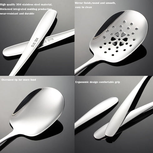 X-Large Serving Spoons Set, 9.8 Inch Slotted Spoon and Serving Spoon, 18/8 Stainless Steel Cooking Spoon, Mixing Spoon, Buffet Serving Utensils, Pack of 2