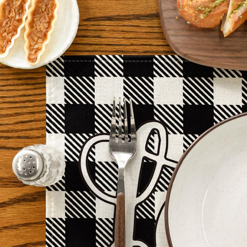 Artoid Mode Love Family Together Home Buffalo Plaid Placemats for Dining Table, 12 x 18 Inch Set of 4 Holiday Vintage