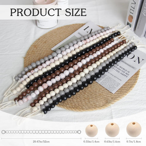 2 Hion Pcs Boho Curtain Tiebacks,Wood Beads Curtain Holdbacks,Outdoor Farmhouse Tie Backs for Curtains,Curtain Holders