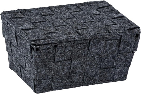 WENKO Adria Feltro Mini Storage Basket with Lid, Anthracite Bathroom Basket, Polyester 19 x 9.5 x 14 cm