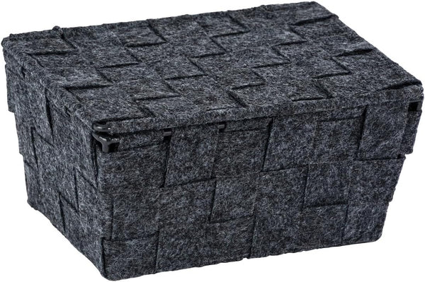 WENKO Adria Feltro Mini Storage Basket with Lid, Anthracite Bathroom Basket, Polyester 19 x 9.5 x 14 cm