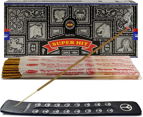 TRUMIRI Incense Stick Holder Bundle with Satya Super Hit Incense Sticks, Pack of 1 (Approx 100 Sticks)