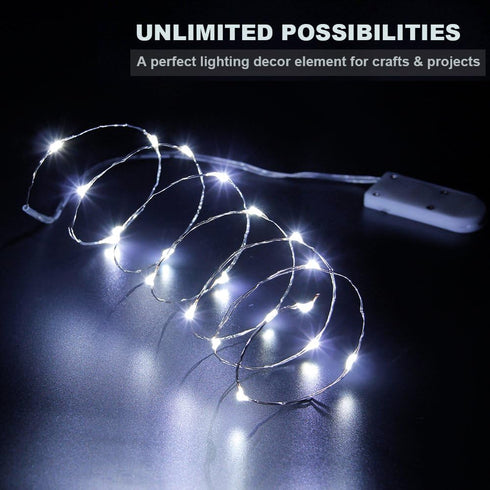 YKB 12 PCS White LED Fairy String Lights, Battery Powered, 20 Micro LEDs on 3.3ft Silvery Copper Wire