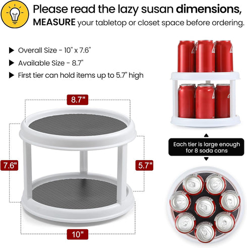 2 Pack, 2 10" Countertop, Tier Turntable Lazy Susan Spice Organizer - Rotating Seasoning Rack Spinner for Pantry