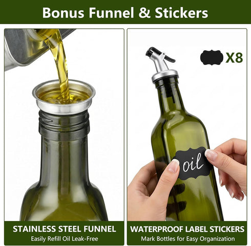 Bottle,17oz 500ml WERTIOO Green Olive Oil Dispenser Glass Oil and Vinegar Dispenser for Kitchen, Glass Bottles