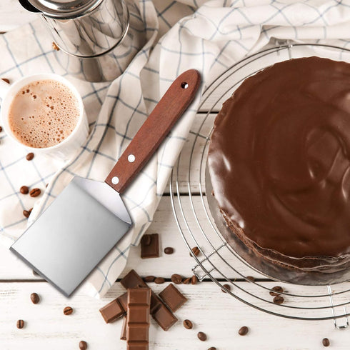 Newtay 2 Pieces Small Brownie Cookie Spatula - Metal Stainless Steel with Wooden Handle for Kitchen Cooking