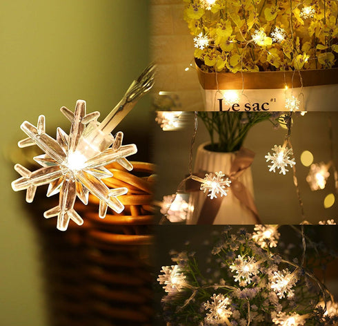 WFGGEH 10ft 20 Snowflake String Lights, LED USB Powered Snowflake Fairy String Lights Warm White for Christmas Birthday