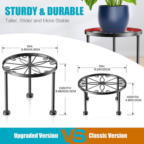 Garden Gifts Plant Lovers Gifts Black Metal Plant Stand with Anti-Slip Base Rustproof Heavy Duty Decorative Round