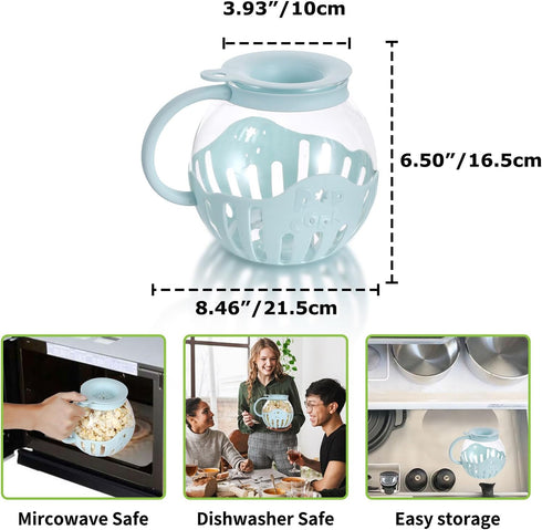 MMUGOOLER Glass Microwave Popcorn Popper, 2.25QT Original Popcorn Jar with Silicone Lid, Without BPA, Dishwasher Safe- Blue by M MUGOOLER