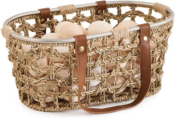 Farmhouse Seagrass Egg Baskets for Collecting Fresh Eggs Handmade Egg Collecting Basket