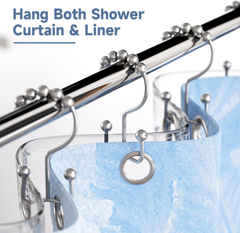 Titanker Shower Curtain Hooks Rings, Rust-Resistant Metal Double Glide Hooks for Bathroom Shower Rods (Set of 12)