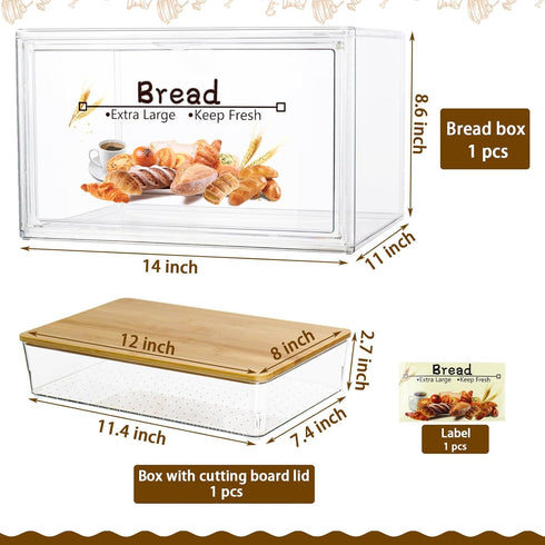 RISICULIS Countertop, Large Bread Box for Kitchen Bread Storage Container, and Utensil Organizer with Bamboo Cutting
