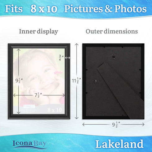 Icona Bay 8x10 Black Picture Frame - Contemporary Composite Wood Frame for Walls or Tabletop - Lakeland Collection