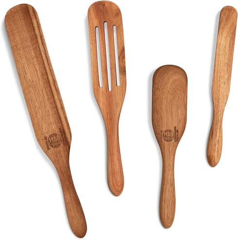 Mad Hungry Spurtle 4pc Set, As Seen on TV, Acacia Premium Wood Cooking Utensils for Non Stick Cookware, Baking, and More