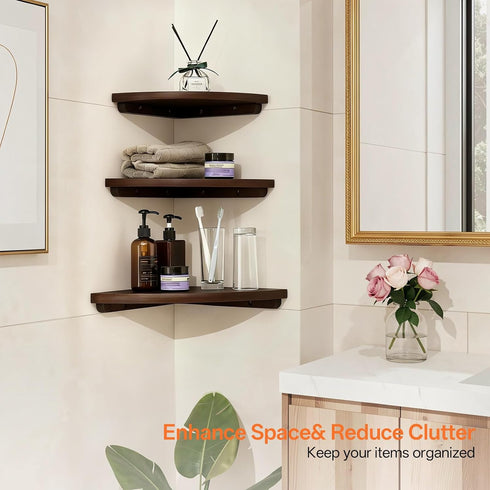 Shelf,10inch Gieanoo Corner Wall Solid Oak Wood Floating Corner Shelf with Wire Hole Corner Wall Storage Display