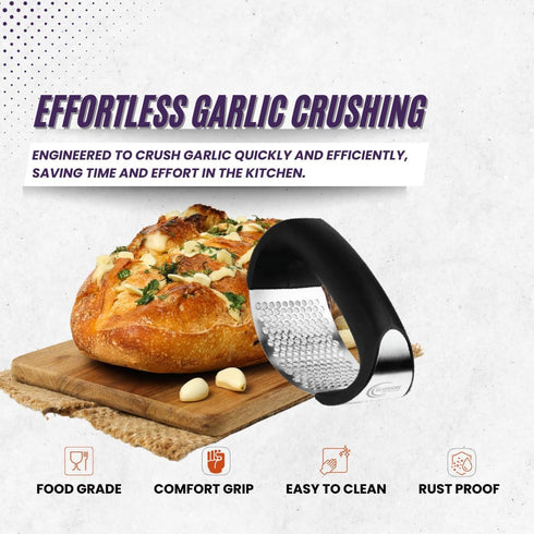 Set- Garlic Press Rocker Premium Garlic Crusher- Innovative & Fast Garlic mincer- Peeler and Scraper Included