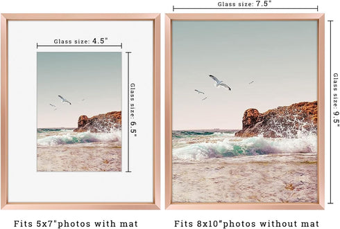 Frametory 8x10 Metal Picture Frame with Mat for 5x7 Picture, Aluminum Photo Frame Collection in Rose Gold