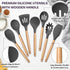 TeamFar Kitchen Utensils Set of 7, Silicone Cooking Tools with Wooden Handles for Baking, Mixing, Non-toxic