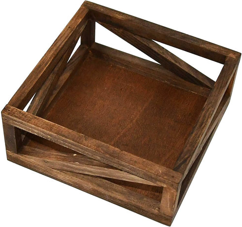 Rustic Brown Flat Napkin Holder by OwlGift, Solid Wood for Kitchen Table, Farmhouse Style Décor