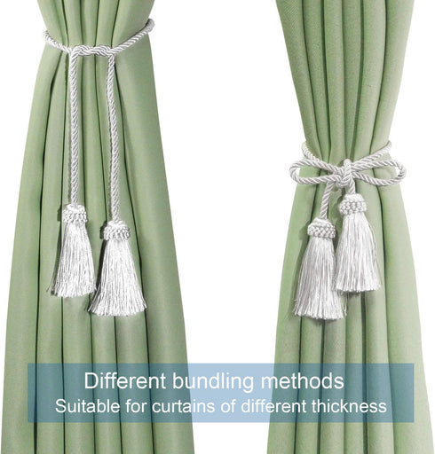 Fenghuangwu Handmade Decorative Curtain Tiebacks with Tassel (White, 4P)