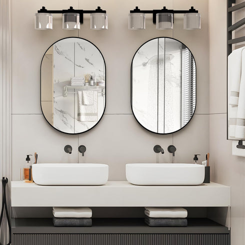 Oval Bathroom Mirror 20"x30" - Black Wall Vanity Mirrors for Over Sink, Modern Capsule Design with Metal Frame