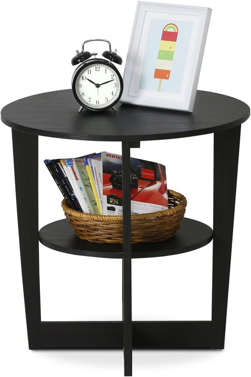2-Tier Furinno JAYA Side Table, Round Modern End Table with Oval Tabletop, Night Stand, Bedside Table with Open Shelf