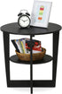 2-Tier Furinno JAYA Side Table, Round Modern End Table with Oval Tabletop, Night Stand, Bedside Table with Open Shelf