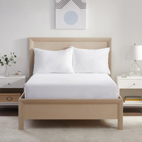 Serta Power Chill Queen Size Waterproof Mattress Cover, Soft Cooling Protector, 15" Deep Pocket, White