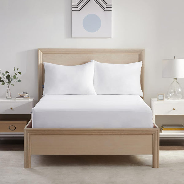 Serta Power Chill Queen Size Waterproof Mattress Cover, Soft Cooling Protector, 15" Deep Pocket, White