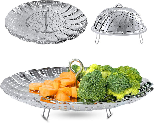 Vegetable Steamer Basket, Premium Stainless Steel - Folding Expandable Steamers Fits Various Size Pot (Extra Large 6.5"