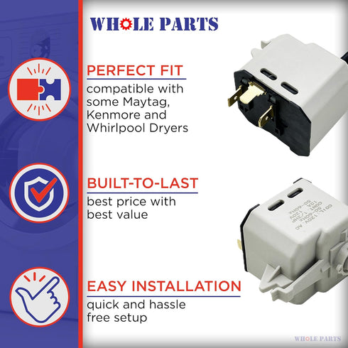 Whole Parts Dryer Push-to-Start Switch, Replacement Compatible with Maytag, Kenmore, Whirlpool Dryers