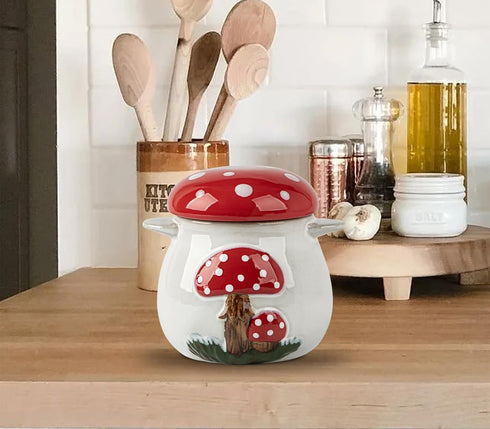 dgudgu Counter Mushroom Garlic Keeper For Ceramic Garlic Container Red Storage Holder Garlic Saver