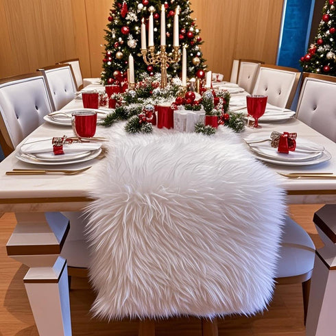 Faux Fur Table Runner, White Fur Table Runner for Christmas Winter Decor,