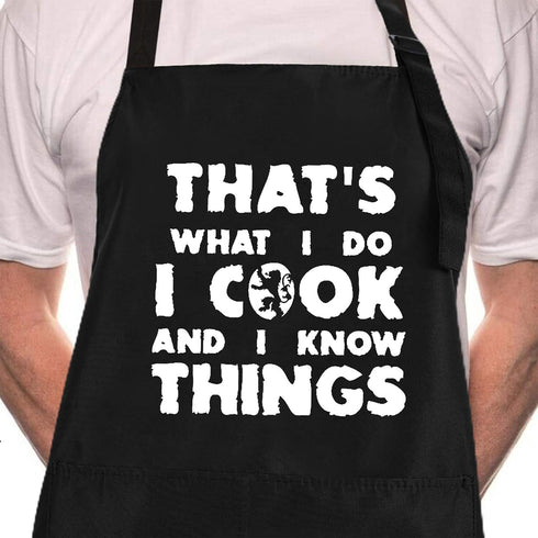 Rosoz Funny BBQ Black Chef Aprons for Men, Adjustable Kitchen Cooking Aprons with Pocket, I Cook and I Know Things,