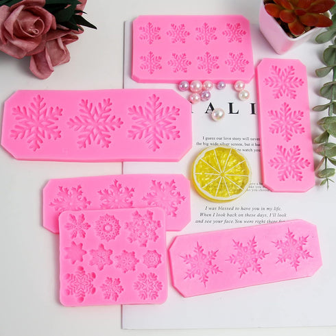 Rainmae 6 Pcs Christmas Snowflake Silicone Fondant Molds, 3D Winter Frozen Party Cupcake Topper Decorating Tools