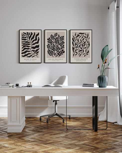 VIYYIEA 3 Pcs Modern Abstract Black Framed Wall Art, Matisse Bedroom Decor, Large Canvas Print Set of 3
