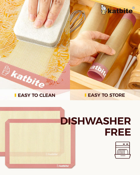 Katbite Silicone Baking Mat Colorful Collection - Set of 3: 2 Half Sheets & 1 Quarter Baking Sheet, Pink