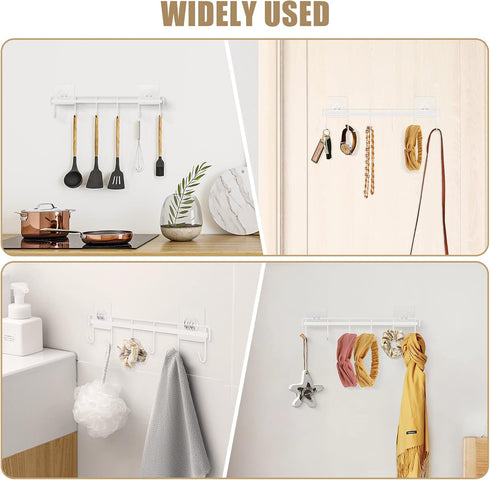 Kitchen Utensil Rack Wall Mount, White Adhesive Hanger, No Drilling, Space Saving Kitchen Holder, 2 Packs