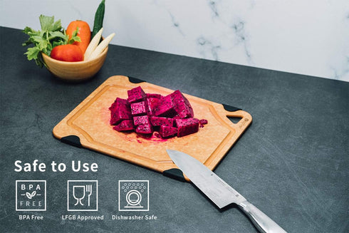 Cutting Board for Kitchen Dishwasher Safe, Toptier, Wood, Fiber , Eco-Friendly, Non-Slip, Juice Grooves, Non-Porous, BPA Free, Small, Silicone, 11.5 x 9.25-inch, Natural Slate by toptier