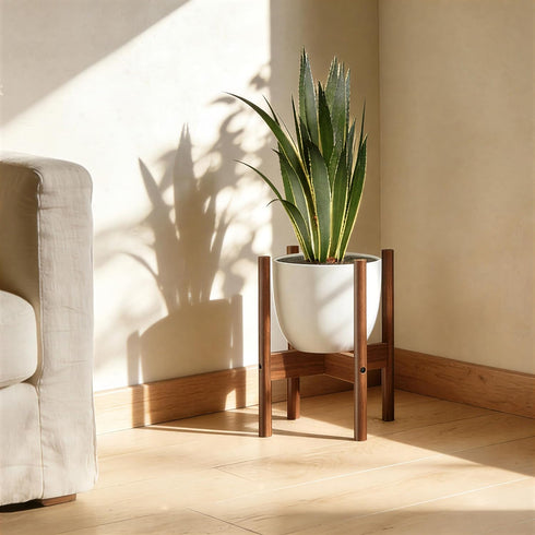12 Inch ALIGADO Bamboo Plant Stand Indoor, for Up to Pots, Built to Fit Corners, Sturdy & Stable Design, Walnut Finish