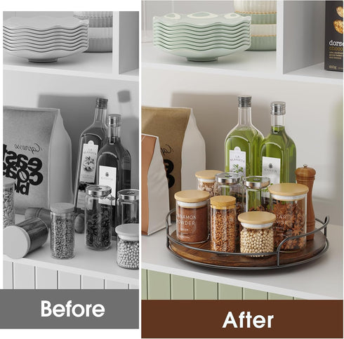 2 Pack 9'' 10'' Countertop, LAMU Lazy Susan Turntable Organizer for Table Top Cabinet, Wooden Lazy Susan for Kitchen
