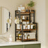 Kitchen Countertop Organizer, 3 Tier Large Spice Rack with Adjustable Shelf and 5 Hooks, Wooden Counter Organizer