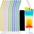 10 Pack Reusable Colorful Glass Straws, 8" Shatter-Resistant Bent Drinking Straws, Includes 2 Cleaning Brushes