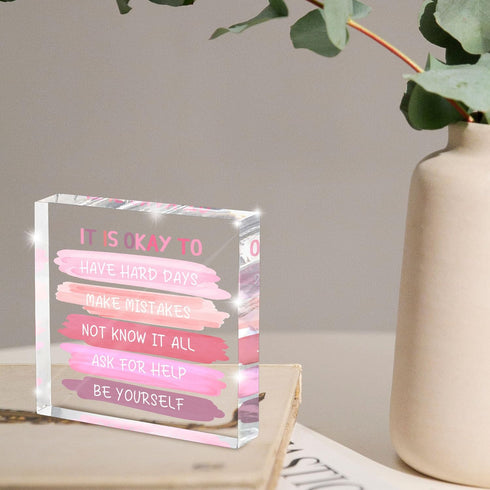MUZRUYOU (4x4 inches) Mental Health Decor - Pink Office Decor Ornaments Teacher Desk - Inspirational Gifts For Women