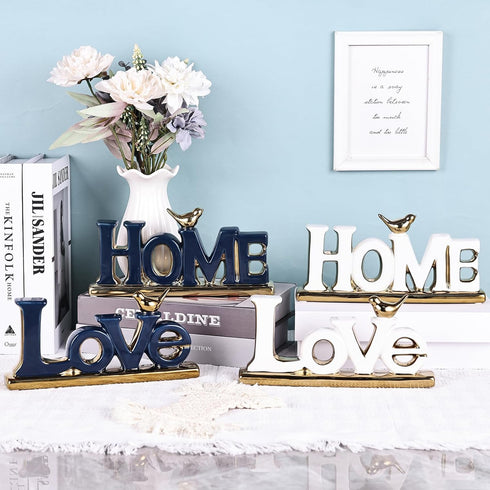 Love Sign Decor,White and Gold Room Decor Aesthetic, Knick Knack Shelf,Gold Bird Decor, Boho Bookshelf ,Abstract Gold