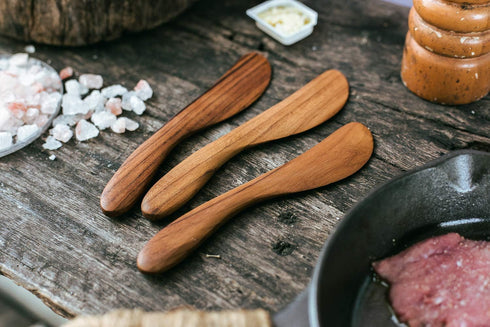 FAAY 7.5" Butter Spreaders, Eco-Friendly Teak Wood Condiment Knife Set of 4, Handy Peanut Jelly Spreaders