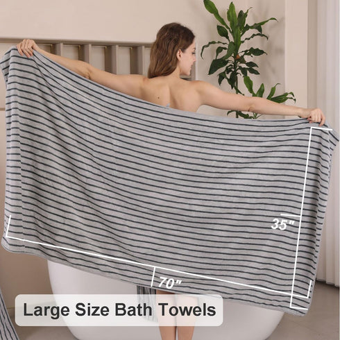 8 Set Sheet-2 Towels,2 Towels,4 Oliven Pcs Gray Cabana Stripe Bath Towel Oversize Bath Bathroom Hand Washcloths Soft
