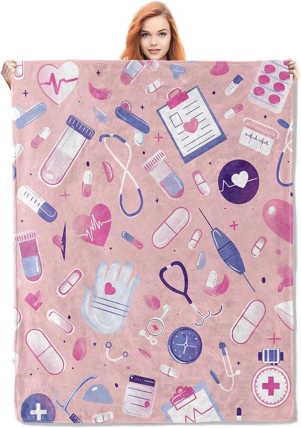 Nurse Blanket, Pink Nurse Gifts Flannel Throw Blankets,Soft Warm Lightweight Cozy Plush